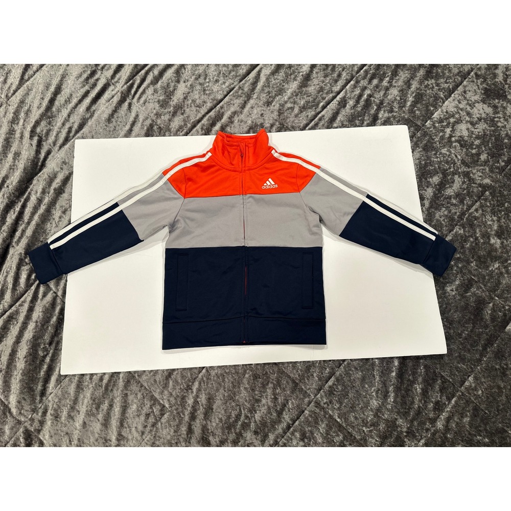 Adidas Colorblock Track Jacket Toddler 4T Orange/Grey/Navy EUC